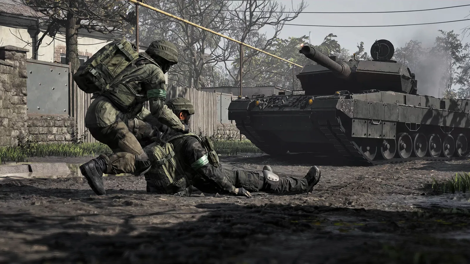 WARDOGS infantry dragging a downed teammate out of a tank's path during a King of the Hill match