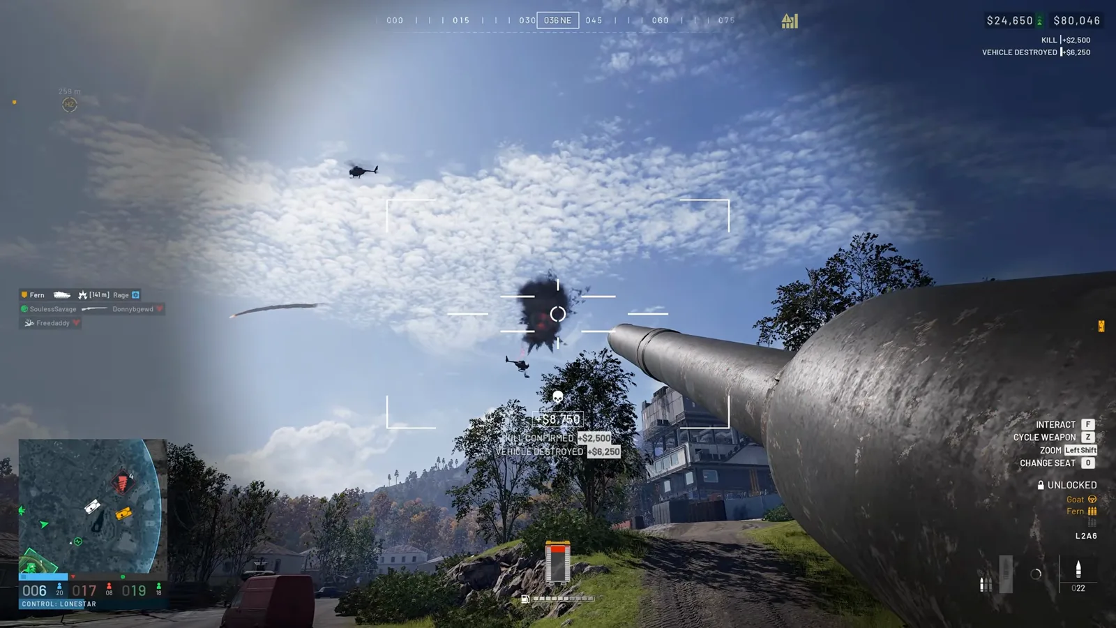 WARDOGS tank gameplay in an industrial zone with the cash balance HUD showing in-game spending