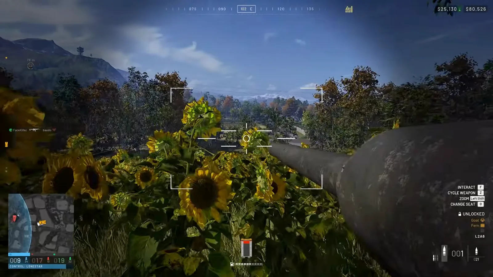 WARDOGS tank positioned in a sunflower field during a control-zone match